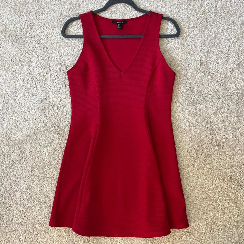 Forever 21 Sleeveless Red V-Neck A-Line Dress